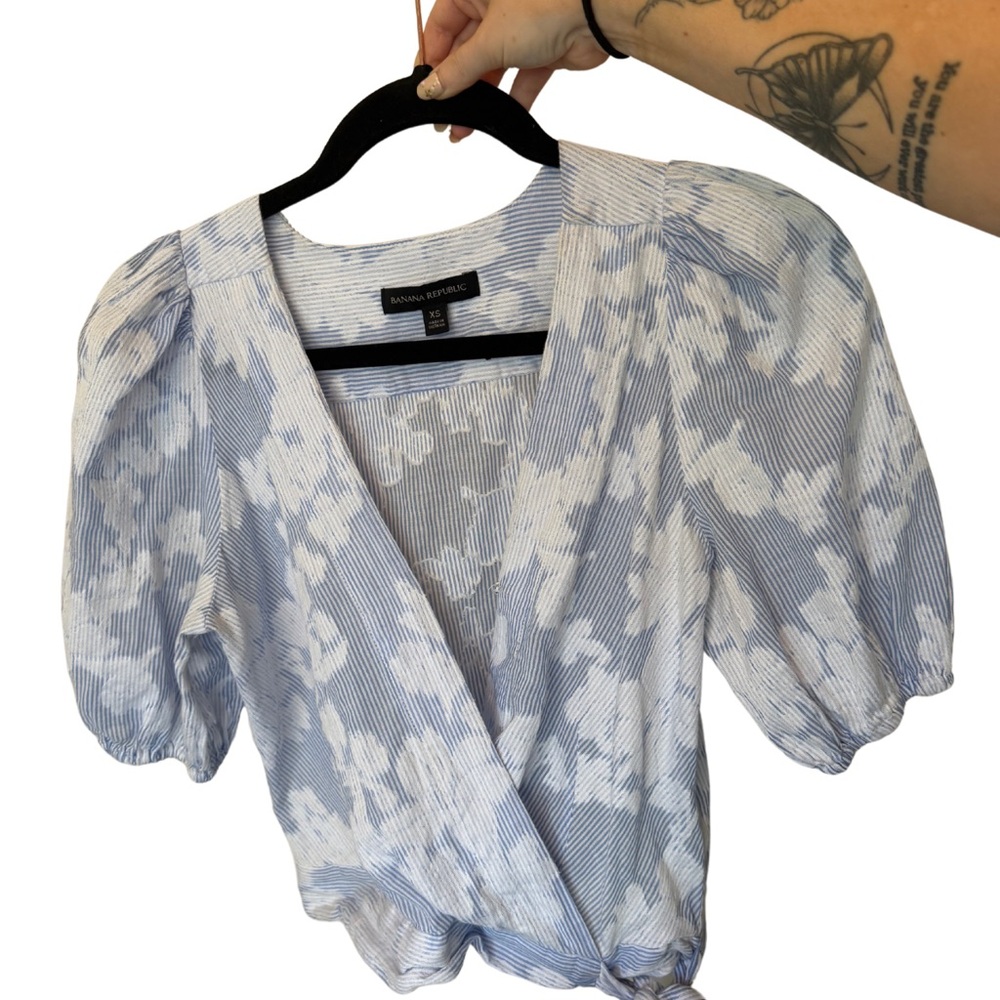 Banana Republic Blue Puff Sleeve Wrap Blouse